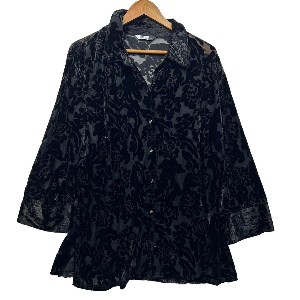 Vintage Now Black Velvet Burnout Shirt - Size 20