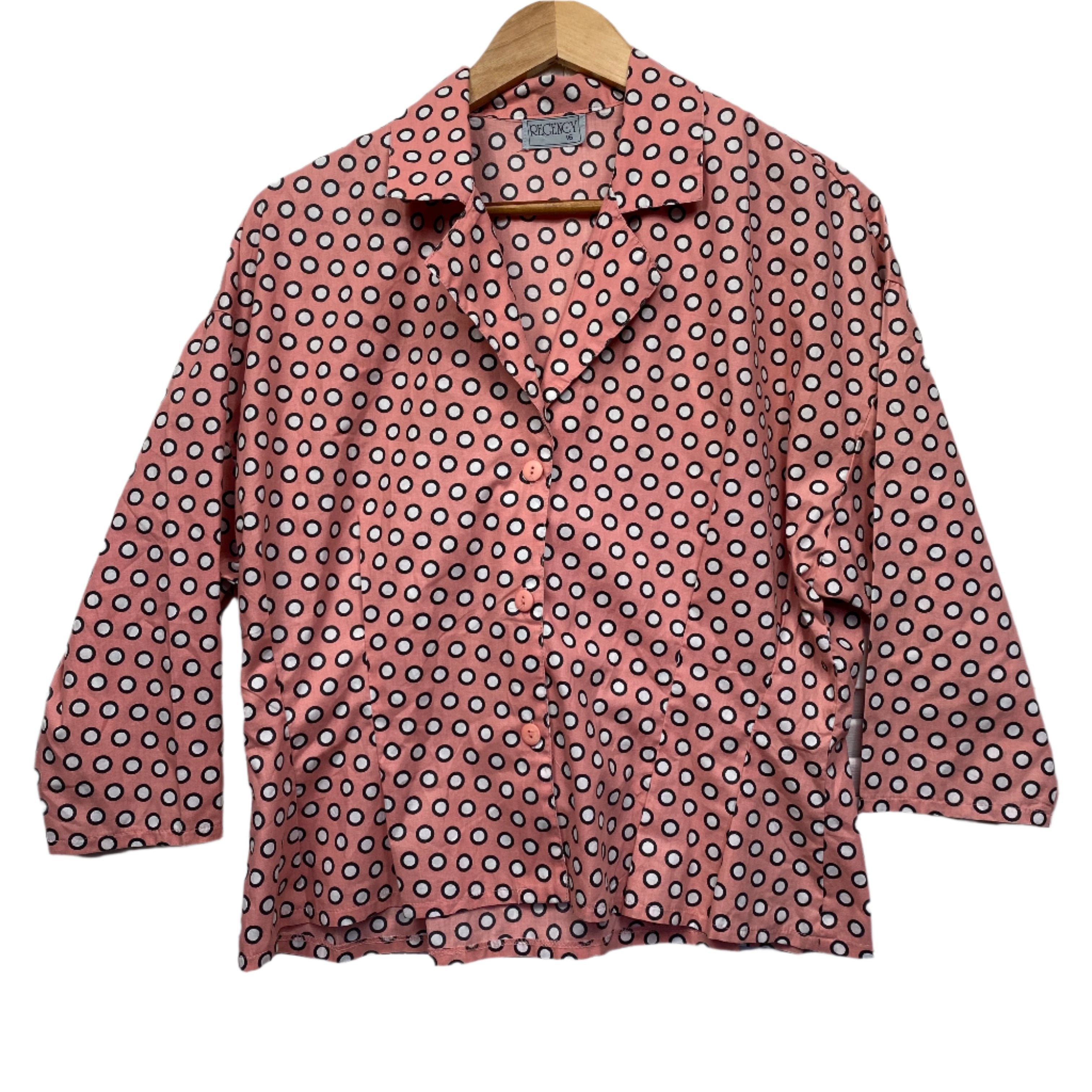 Vintage Regency Top Size 16 Pink Polka Dots Fitted