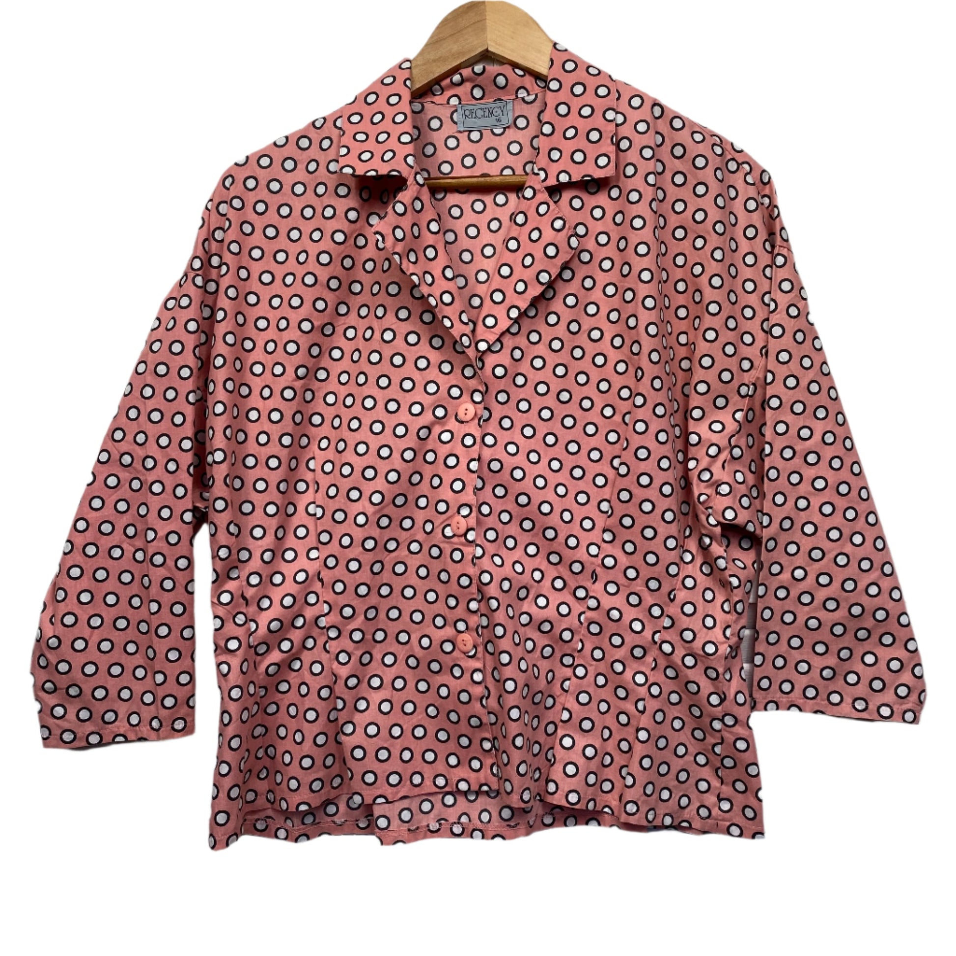 Vintage Regency Top Size 16 Pink Polka Dots Fitted