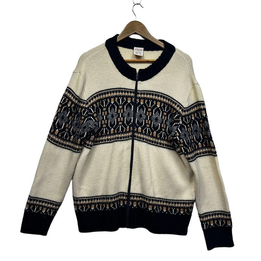 Vintage St Michael Nordic Fair Isle Zip Knit Jumper Cardigan Mens L / Womens 16/18