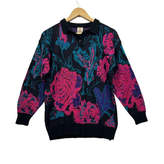 Vintage Target Black Multicolour Rose Knit Sweater - Size 12