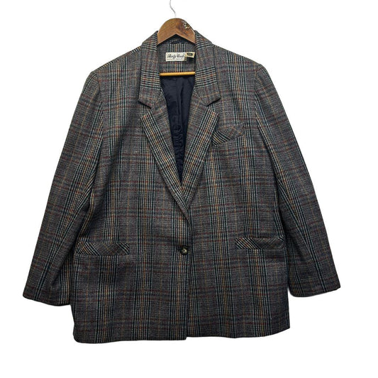 Vintage Wool Brown Oversized Boxy Check Tweed Blazer Size 18/20
