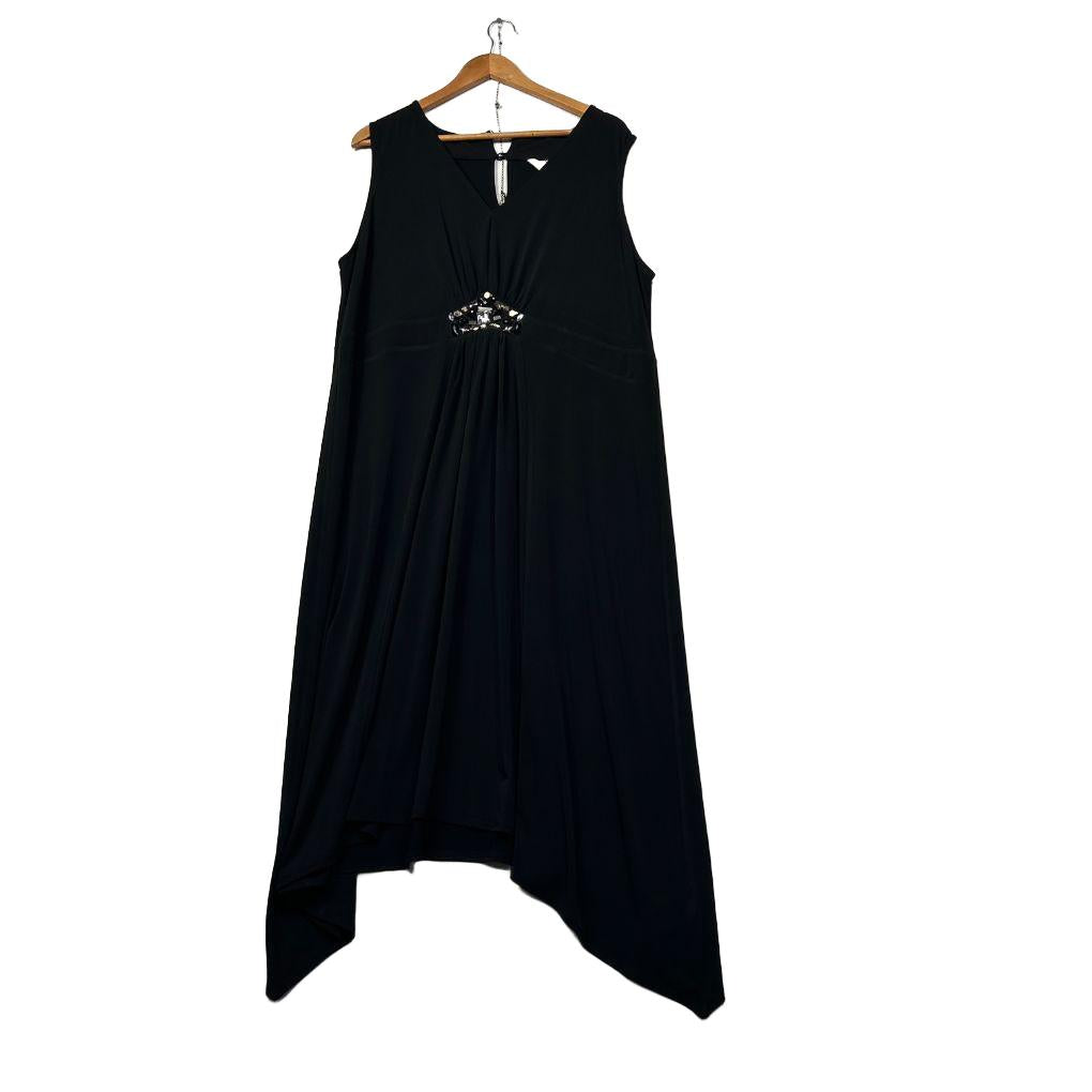 Virtuelle Black Asymmetric Jewelled Dress - Size 18/M
