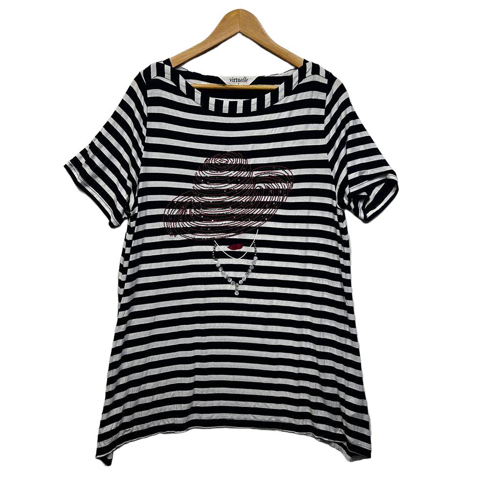 Virtuelle Black Embellished Striped Top - Size XS/14
