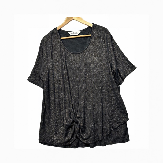 Virtuelle Black Gold Metallic Plus Size Top - Size S/16