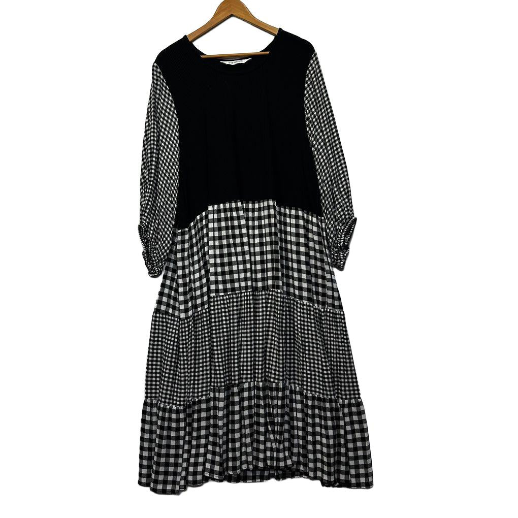 Virtuelle Black Plus Size Gingham Check Maxi Dress - Size 24