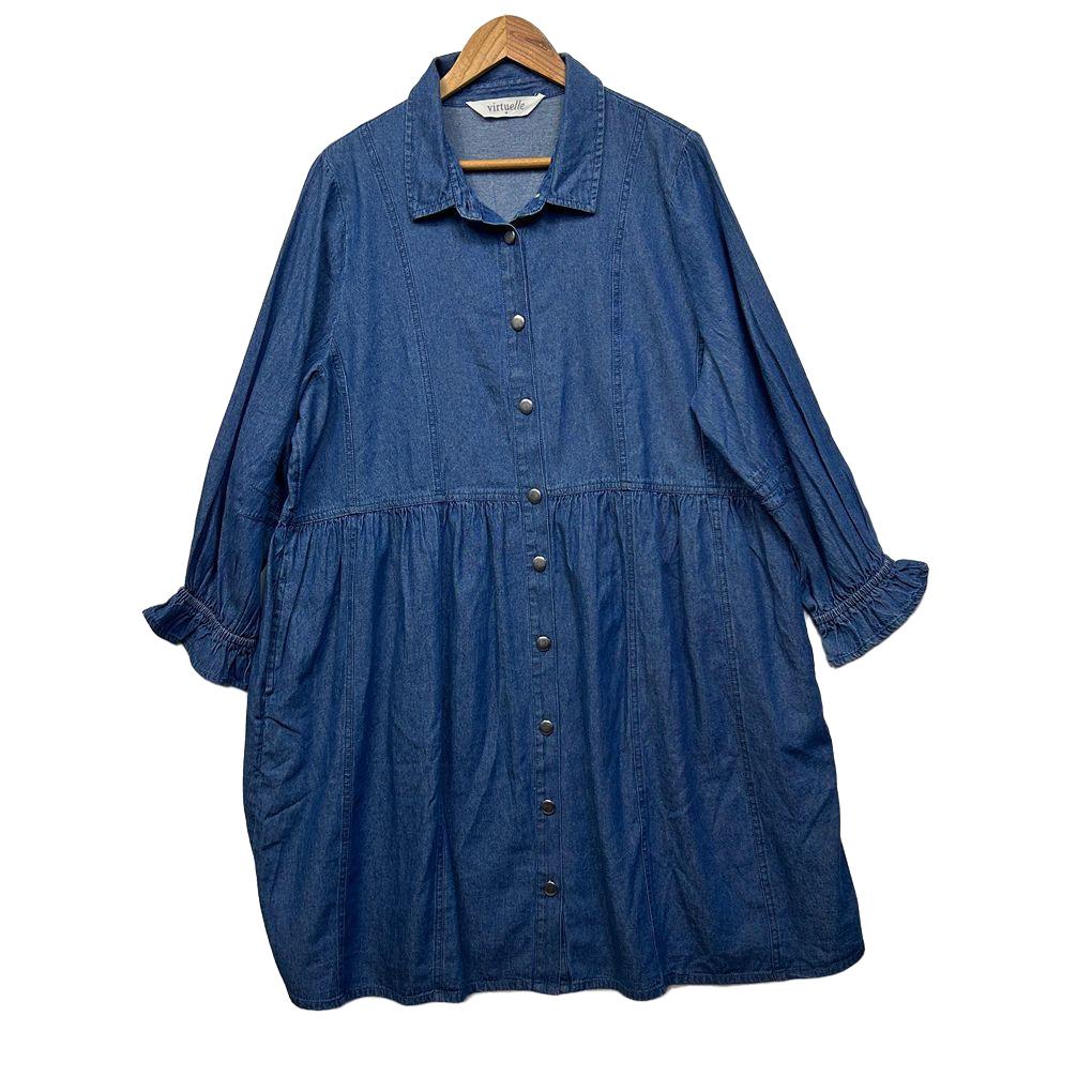 Virtuelle Blue Cotton Denim Shirt Dress - Size 20