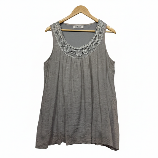 Virtuelle Grey Sleeveless Embroidered Top - Size 12