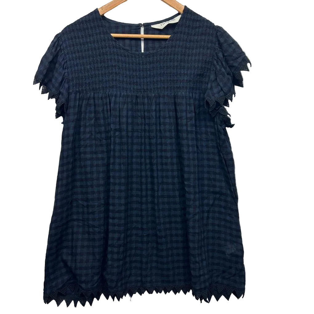 Virtuelle Navy Gingham Check Top - Size 18