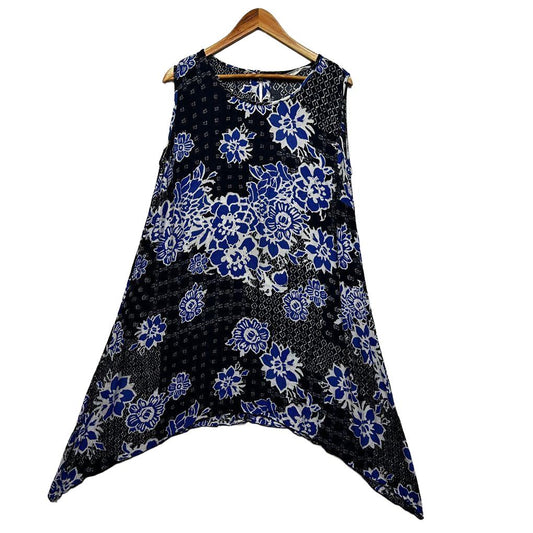 Virtuelle Navy Floral Sleeveless Longline Top - Size 14