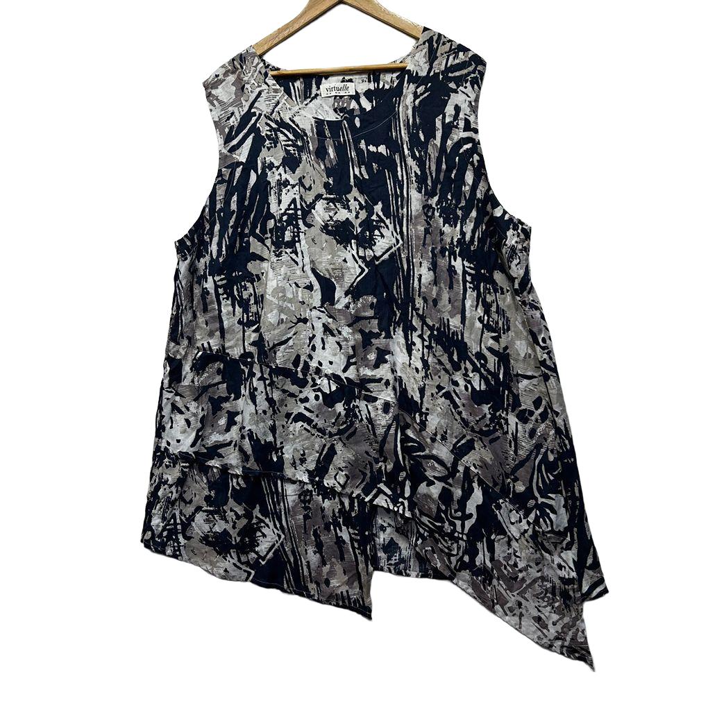 Virtuelle Navy Print Linen Tunic Top - Size 24