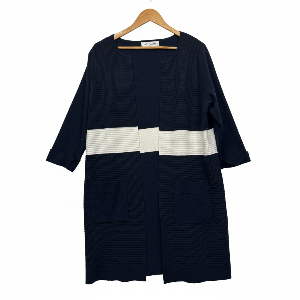 Virtuelle Navy and White Longline Cardigan - Size 12/14/XXS