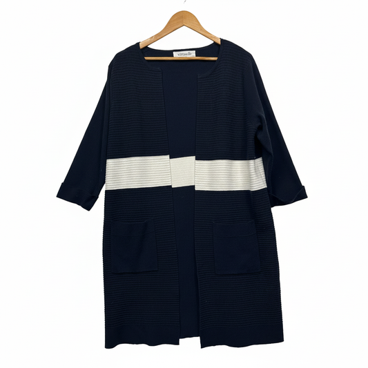 Virtuelle Navy and White Longline Cardigan - Size 12/14/XXS
