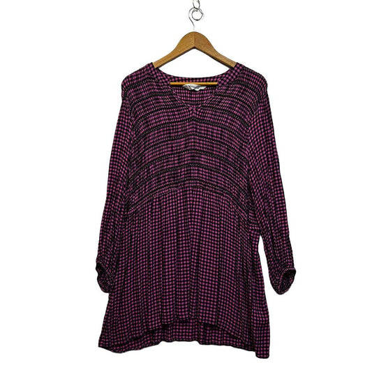Virtuelle Pink Gingham Check Plus Size Top - Size 16