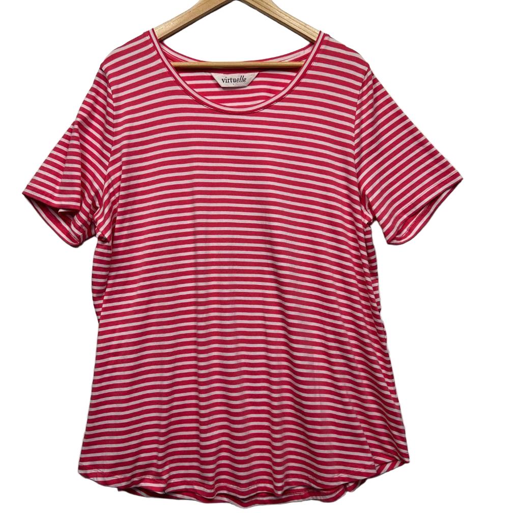 Virtuelle Pink Striped Cotton Tee - Size 16/S