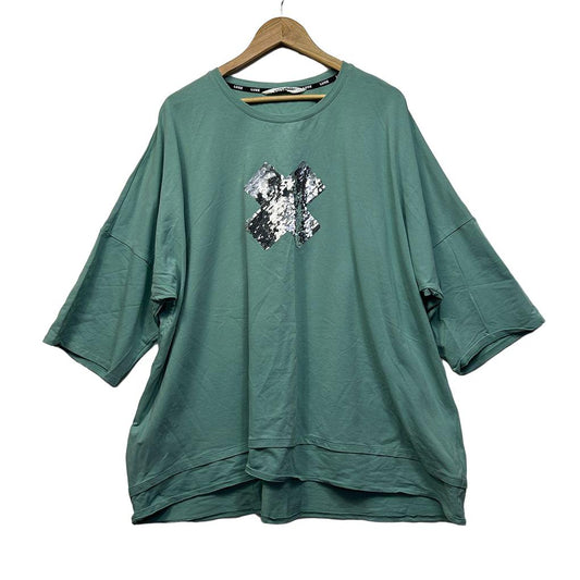 Virtuelle Sage Green Sequins Cotton Top - Size 22/XL