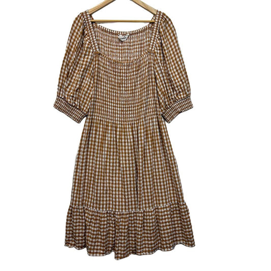Virtuelle Tan Gingham Check Cotton Dress - Size 22