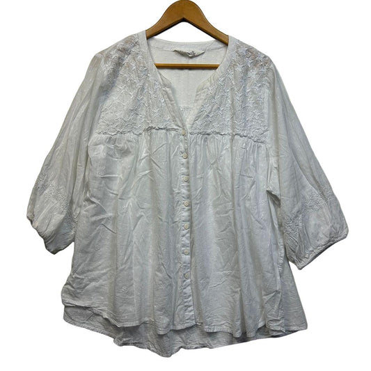 Virtuelle White Cotton Boho Top - Size 20