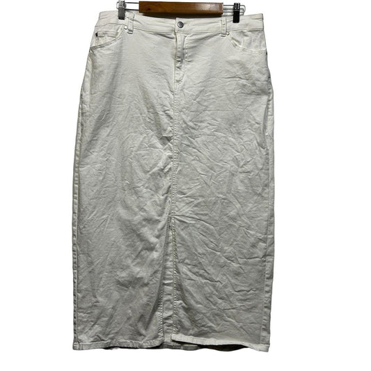 Virtuelle White Cotton Denim Long Pencil Skirt - Size 16