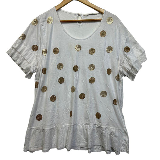 Virtuelle White Gold Spot Cotton Top - Size 18/M