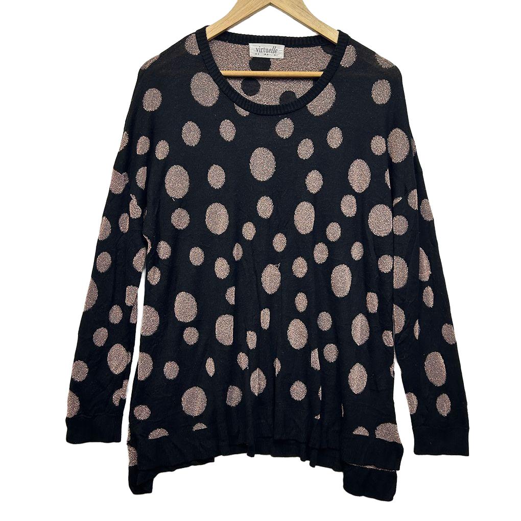 Virtuelle Gold Black Metallic Spot Knit Top - Size 18/M