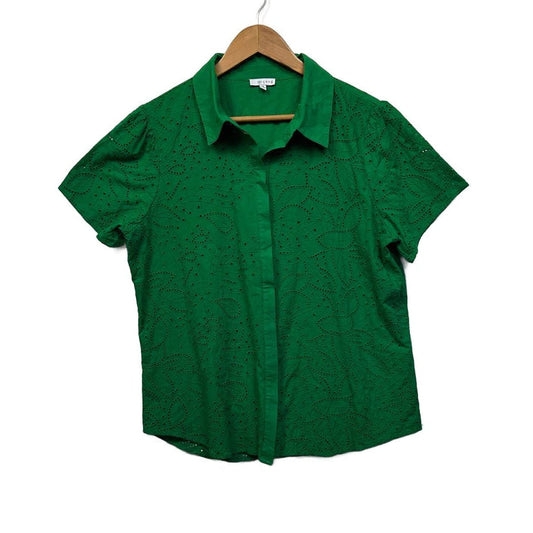 W Lane Green Broderie Cotton Top - Size 18