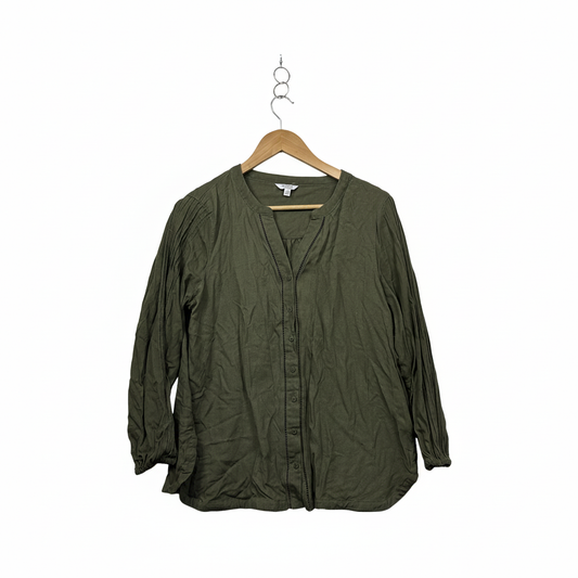W Lane Olive Green Linen Blouse - Size 14