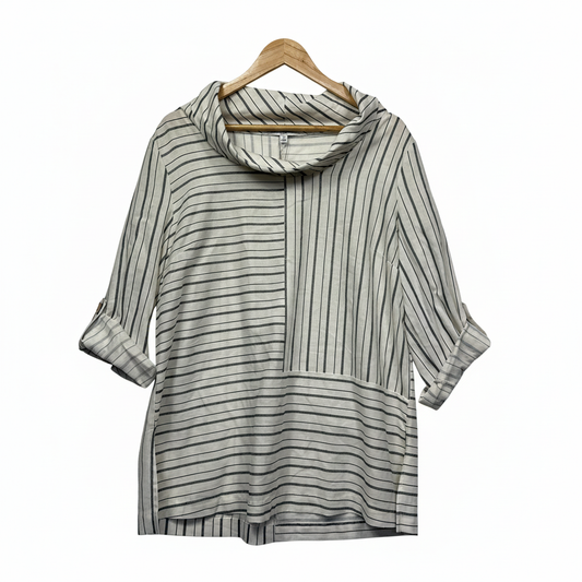 W Lane Striped Cowl Neck Linen Top - Size 14