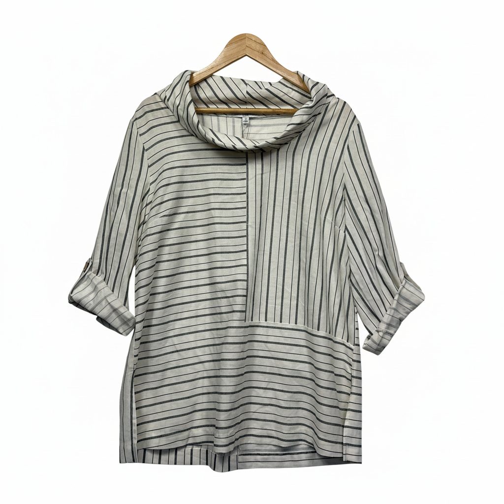 W Lane Striped Linen Cowl Neck Top - Size 14