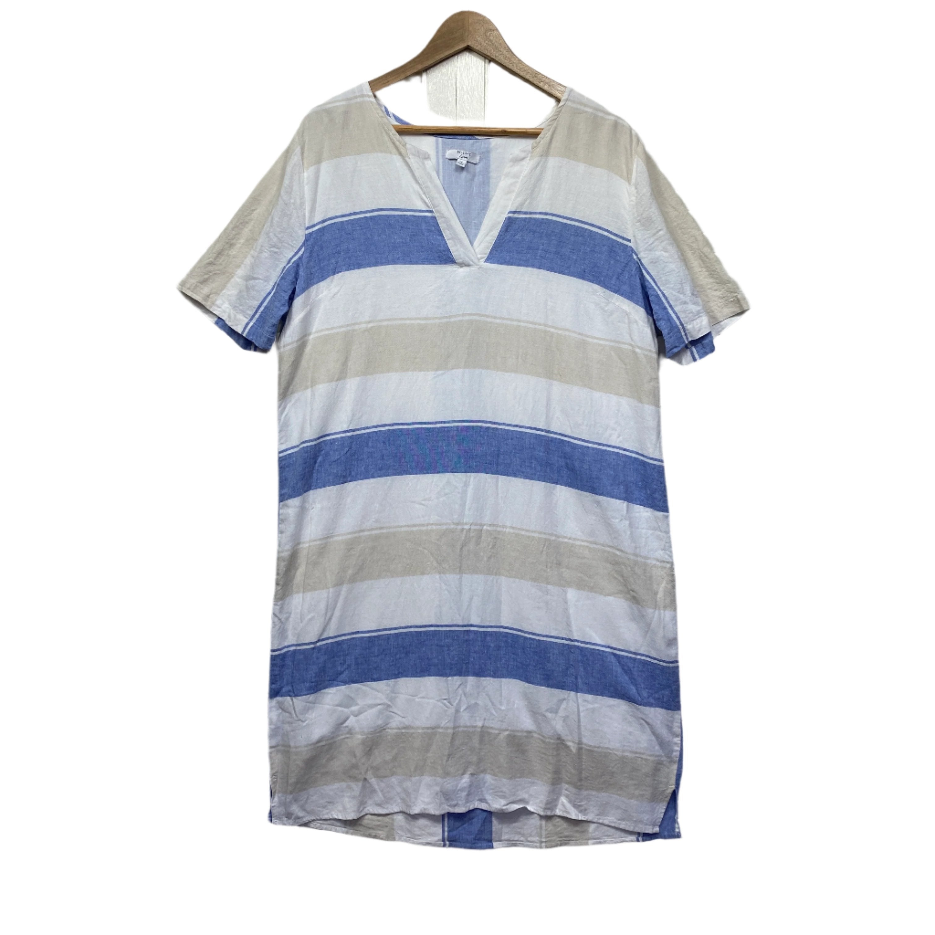 W Lane Striped Linen Short Sleeve Dress - Size 16