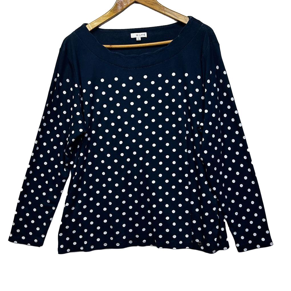 W.Lane Navy Polka Dot Knit Top - Size XL