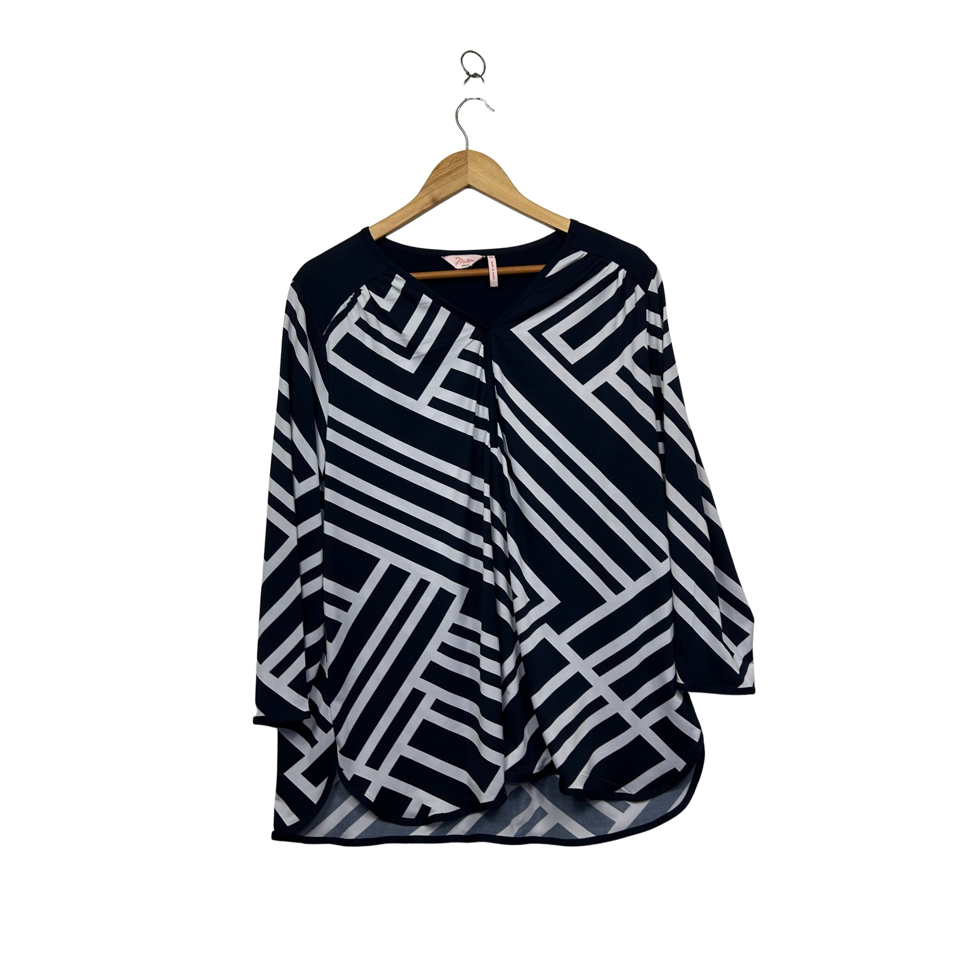 Millers Woman Womens Navy White l Long Sleeve Blouse Size 18