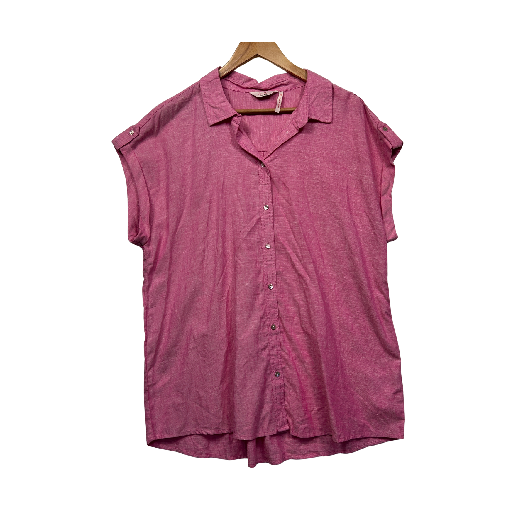 Millers Pink Linen Blend Button Shirt - Size 16