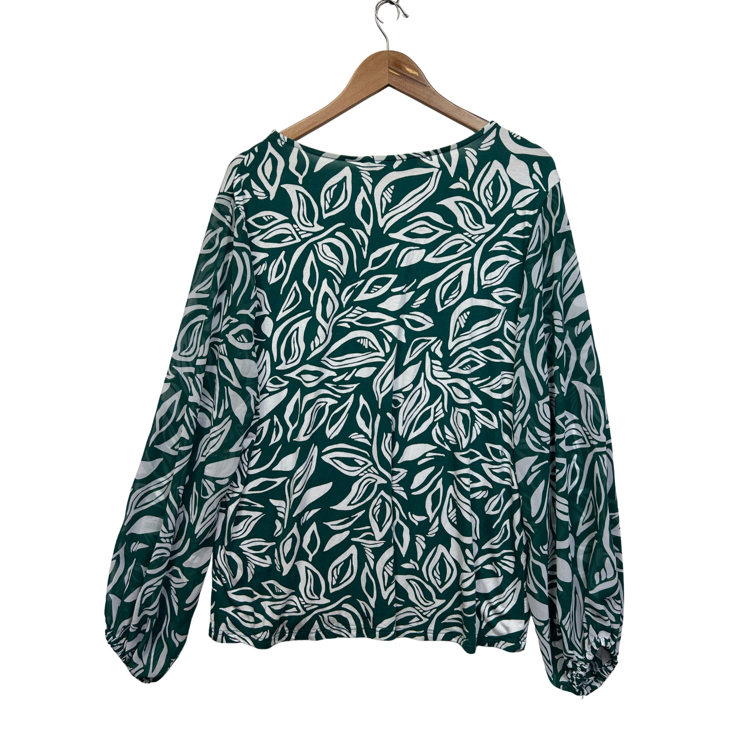Katies Green & White Leaf Print Long Sleeve Blouse - Size 2XL