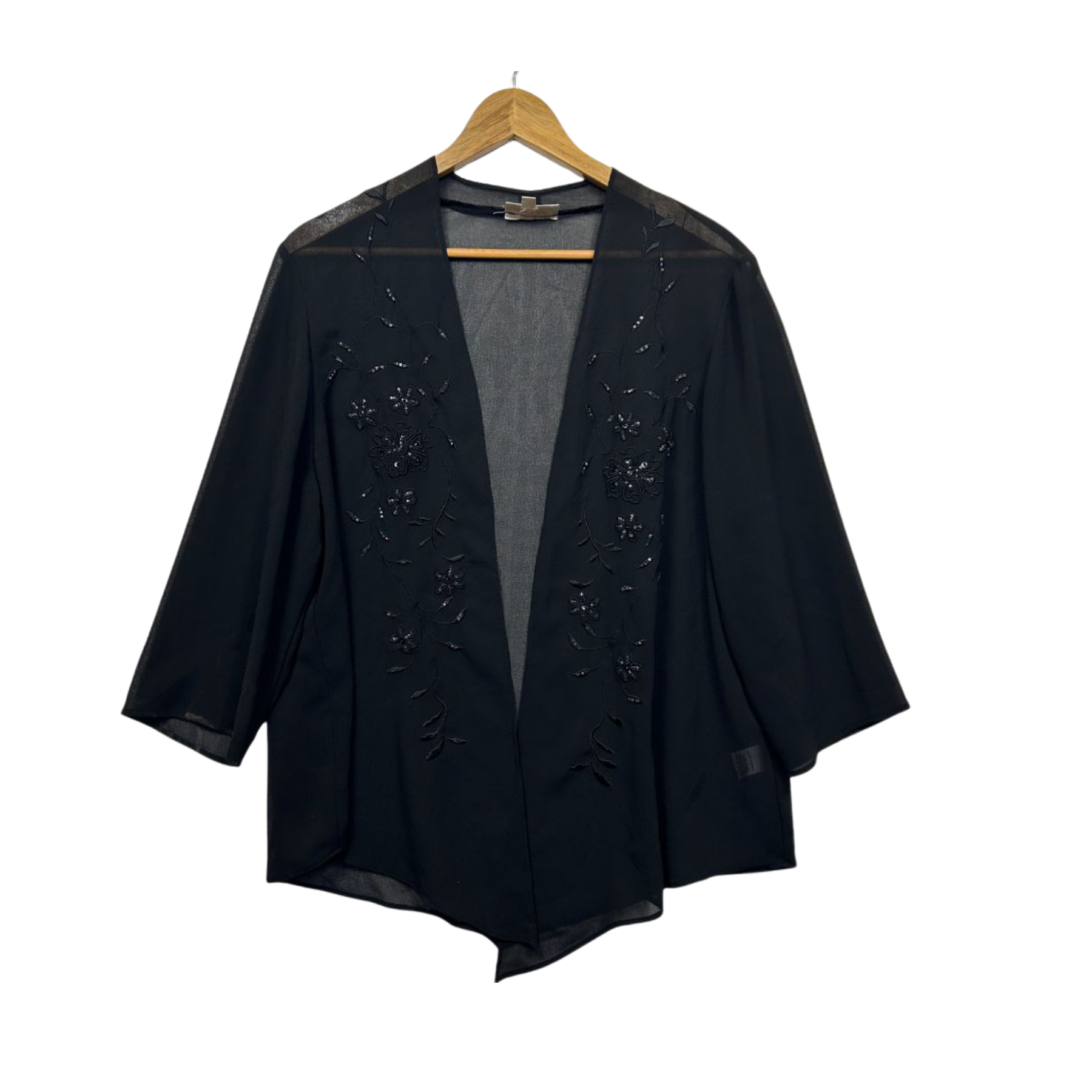 Millers Beaded Black Open Front Sheer Top - Size 18