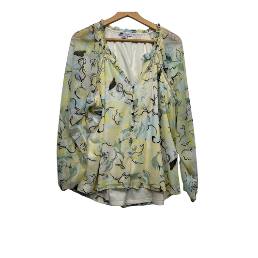 Rockmans Top Size XL 16 Floral Sheer Long Sleeve Lined Multicoloured