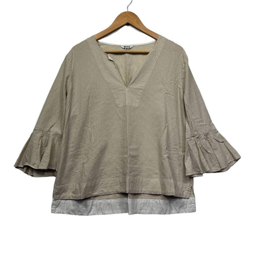 WITE Beige Striped Cotton Ruffle-Hem Top - Size 16