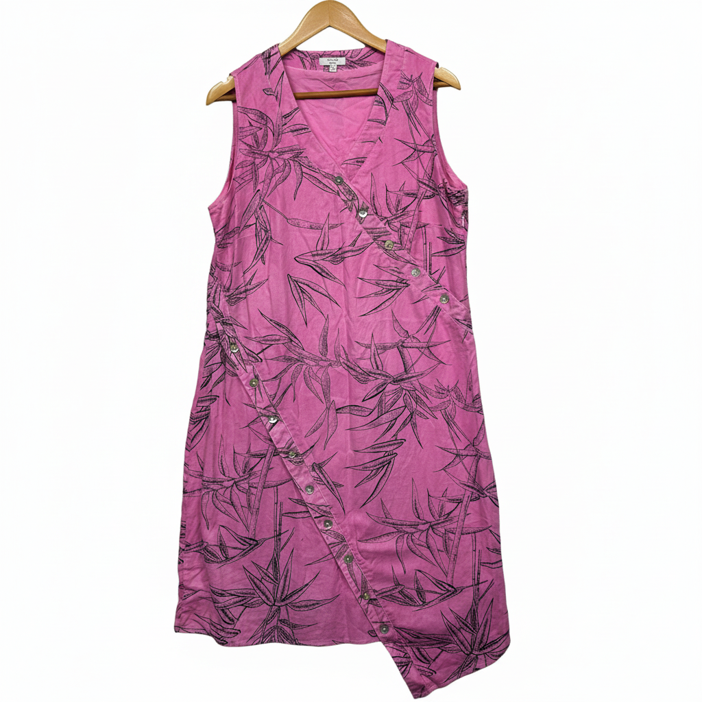 W. Lane Pink Leaf Print Linen Dress - Size 12
