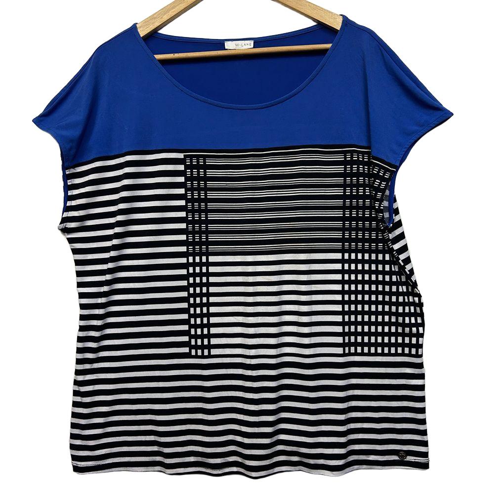 W.Lane Blue and Black Striped Top - Size XXL