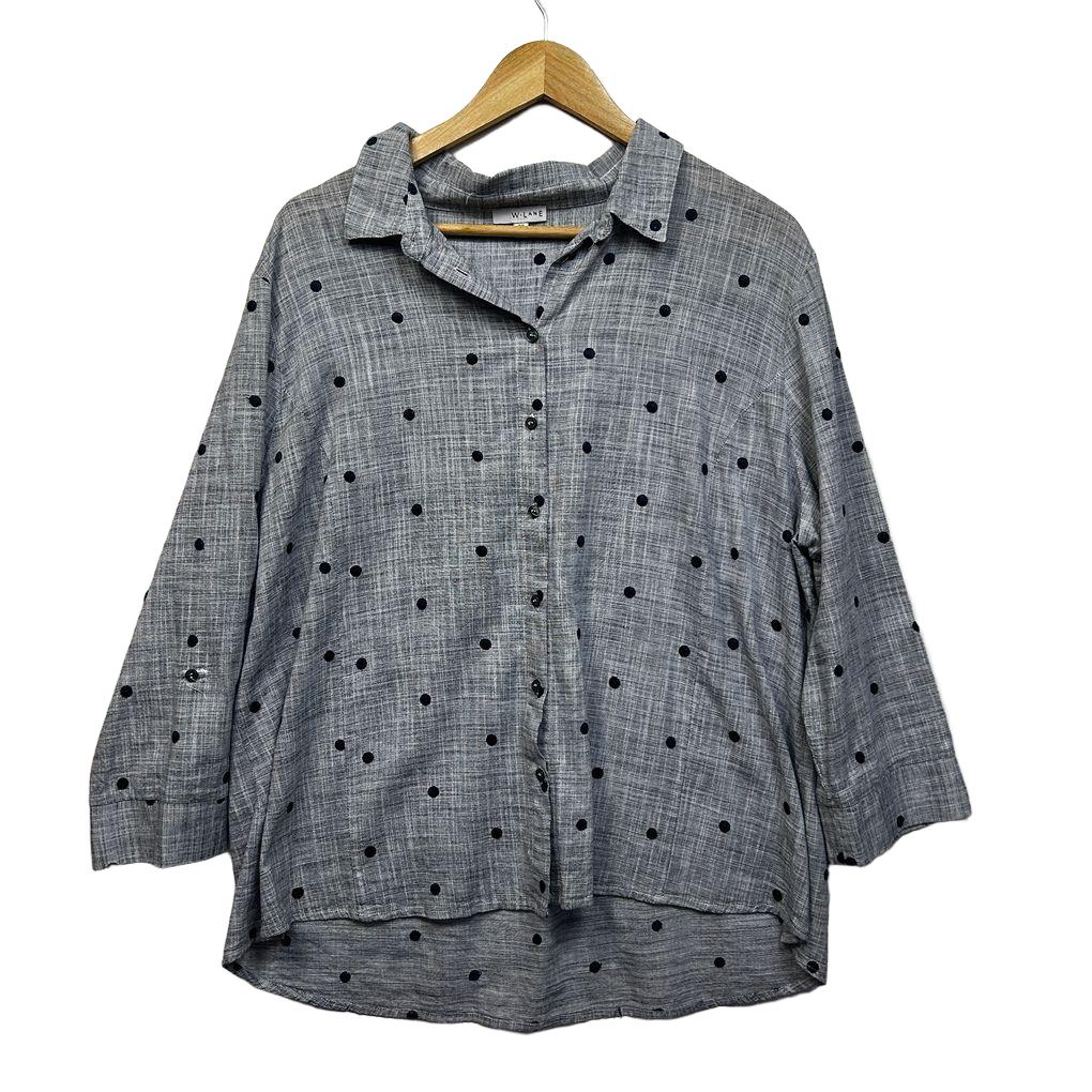 W.Lane Grey Polka Dot Plus Size Cotton Shirt - Size 20