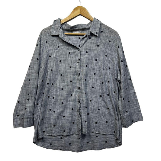 W.Lane Grey Polka Dot Plus Size Cotton Shirt - Size 20