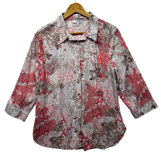 W.Lane Pink Floral Cotton Shirt - Size 16