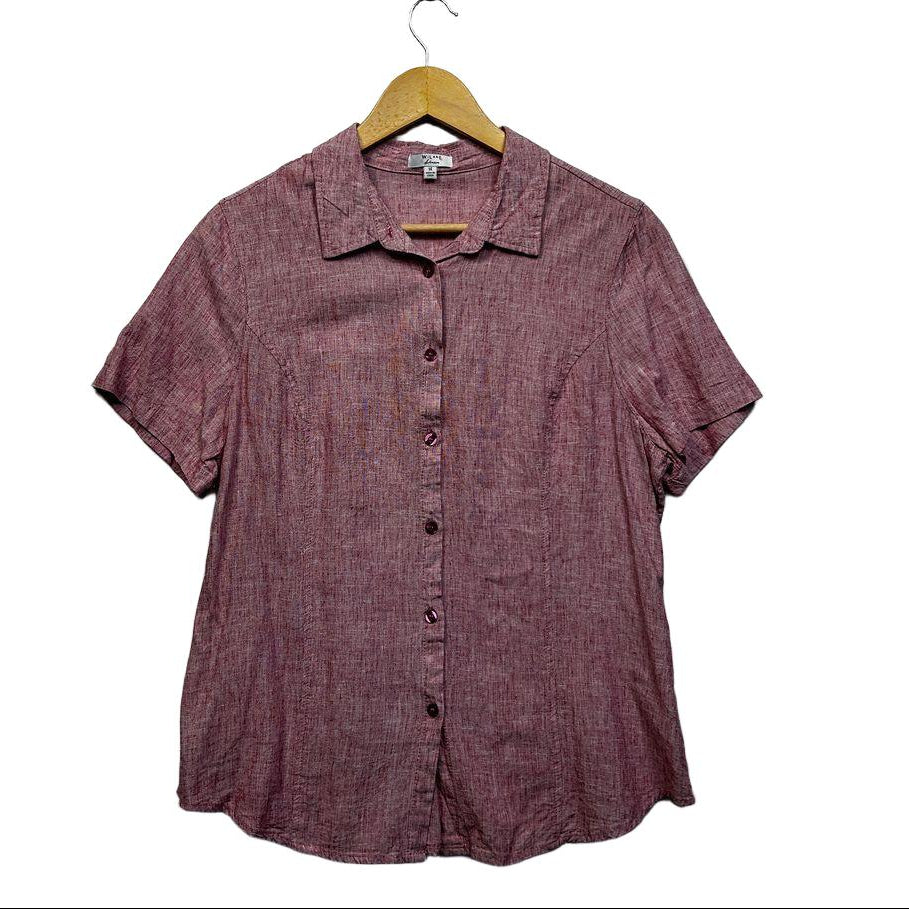 W.Lane Pink Linen Fitted Short Sleeve Shirt - Size 14