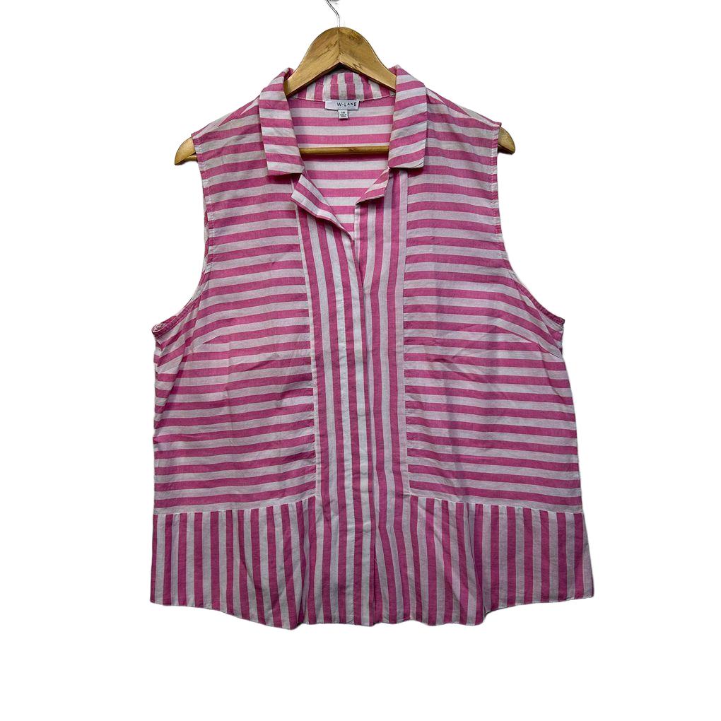 W.Lane Pink Striped Cotton Linen Top - Size 18