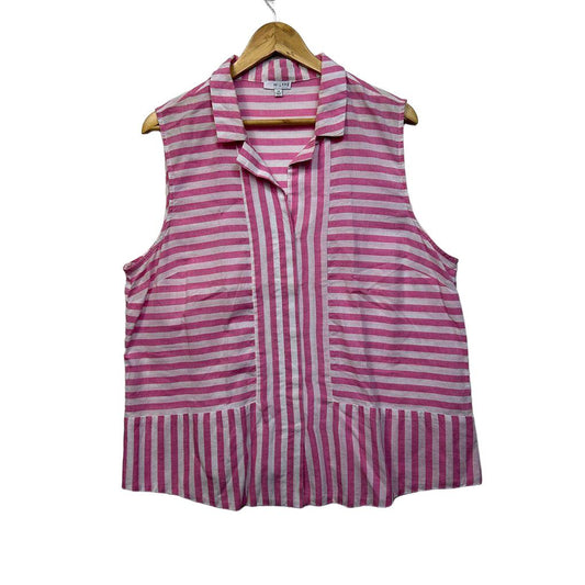 W.Lane Pink Striped Cotton Linen Top - Size 18