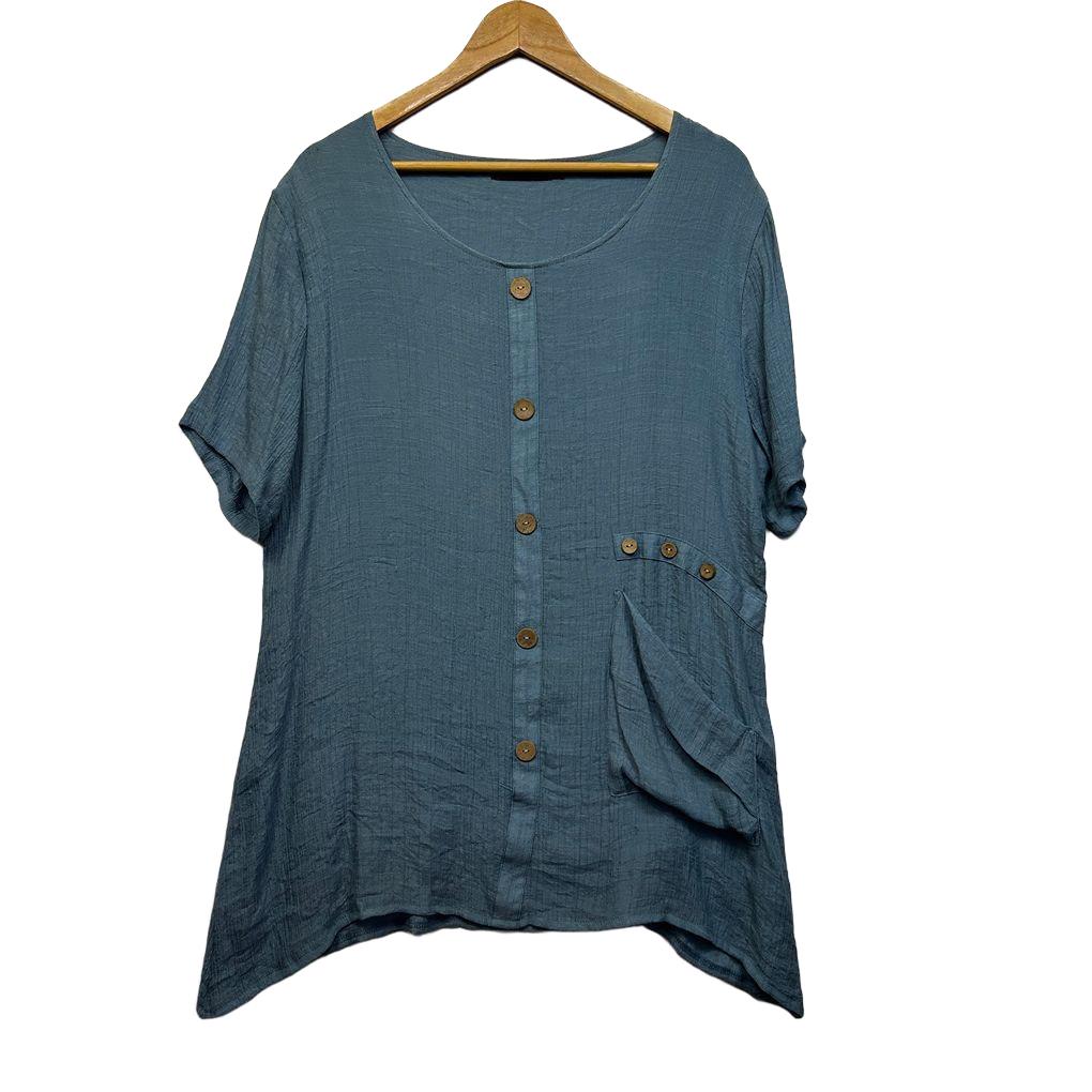 Whispers Blue Linen Top - Size XL
