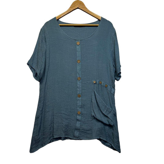 Whispers Blue Linen Top - Size XL