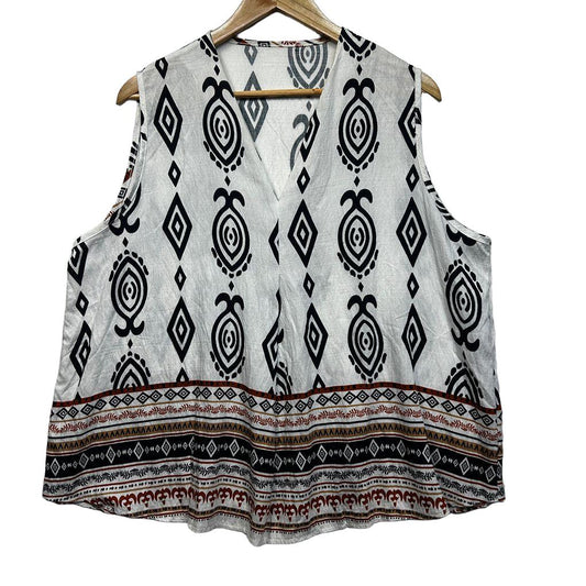 White Cotton Linen Blend Sleeveless Top - Size 22