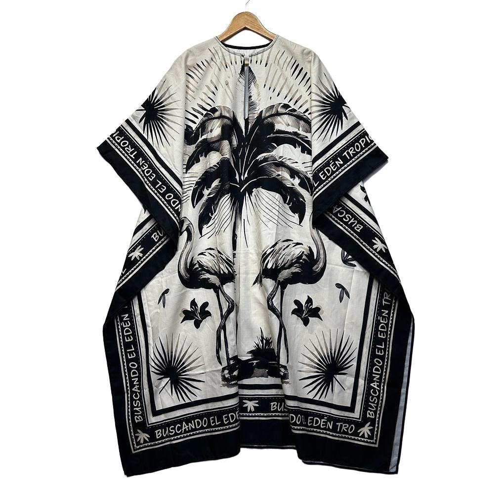 White Palm Print Flamingo Kaftan - One Size 16/18/20