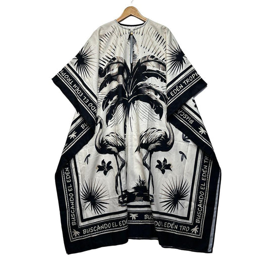 White Palm Print Flamingo Kaftan - One Size 16/18/20